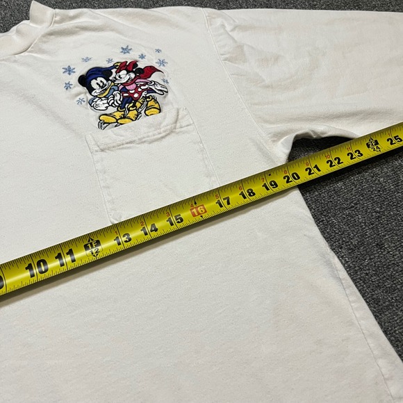 Disney Store Mickey Minnie Mouse Ice Skating Pocket T-Shirt L White Long Sleeve - Picture 4 of 10